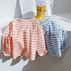 Shirts Tees Tops Full Sleeve O-neck Collar Pullover Striped Regular Cotton New Fashion Casual Simple Cute Spring Autumn Unisex