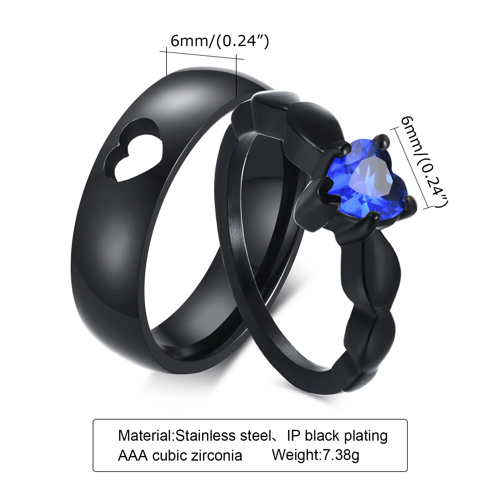Vnox Heart Love Couple Wedding Ring for Women Men,Stainless Steel CZ Engagement Ring for Bride and Groom His Her Gift Jewelry