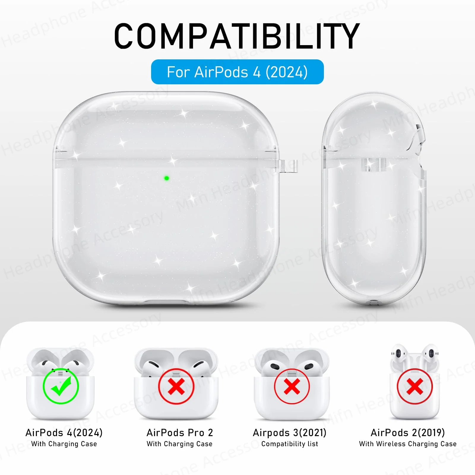 for airpods 4 case cover soft shell Transparent TPU Cover with Cleaner Kit&Keychain for AirPods 4 USB C Glitter Earphone Cases