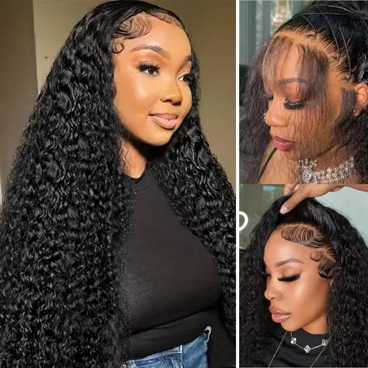 200Density Deep Wave Glueless Pre Plucked Frontal Wigs Human Hair For Women 5x5 Curly Ready To Wear Transparent Lace Frontal Wig