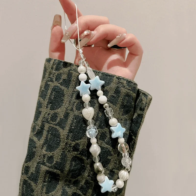 

INS звезда жемчужные бусины телефон наручная цепочка модный кулон универсальные аксессуары браслет подвесная веревка для девочки кулон