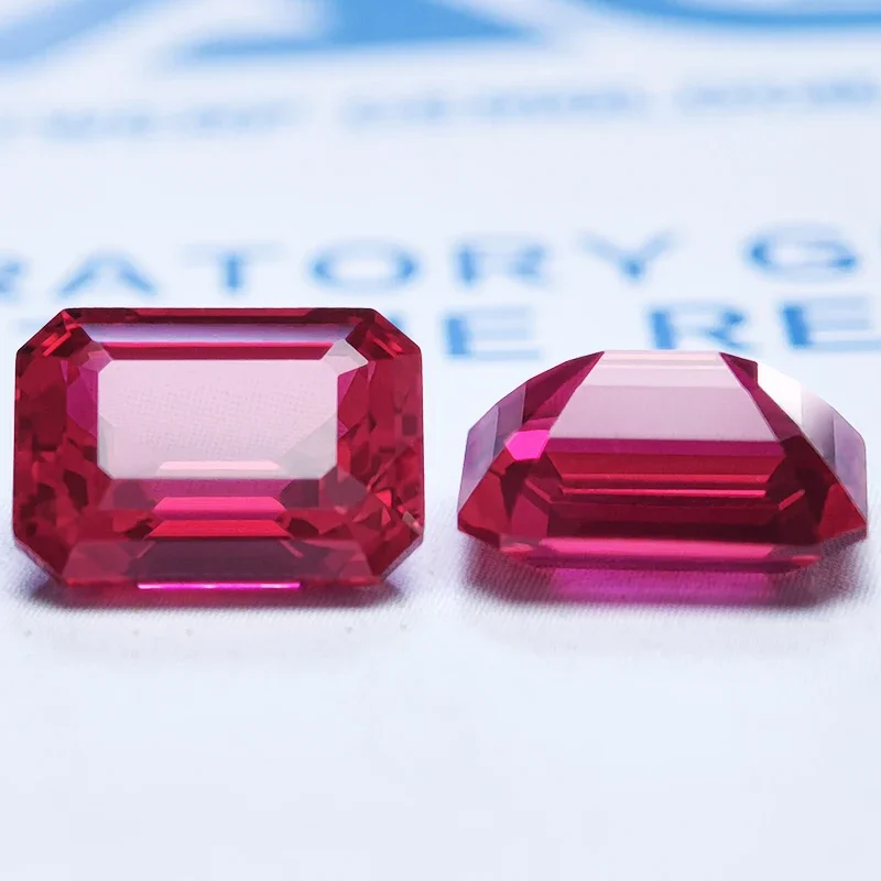 Lab Grown Ruby Emerald Cut Red Color Gemstone for Charms DIY Ring Necklace Earrings Materials Selectable AGL Certificate