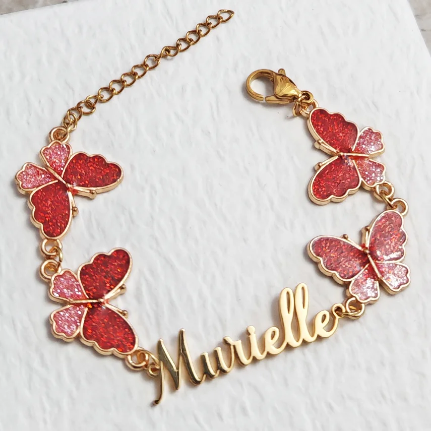Customized Name Bracelet Stainless Steel Butterfly Chain Jewelry Children's Gift Colorful Butterfly Bracelet