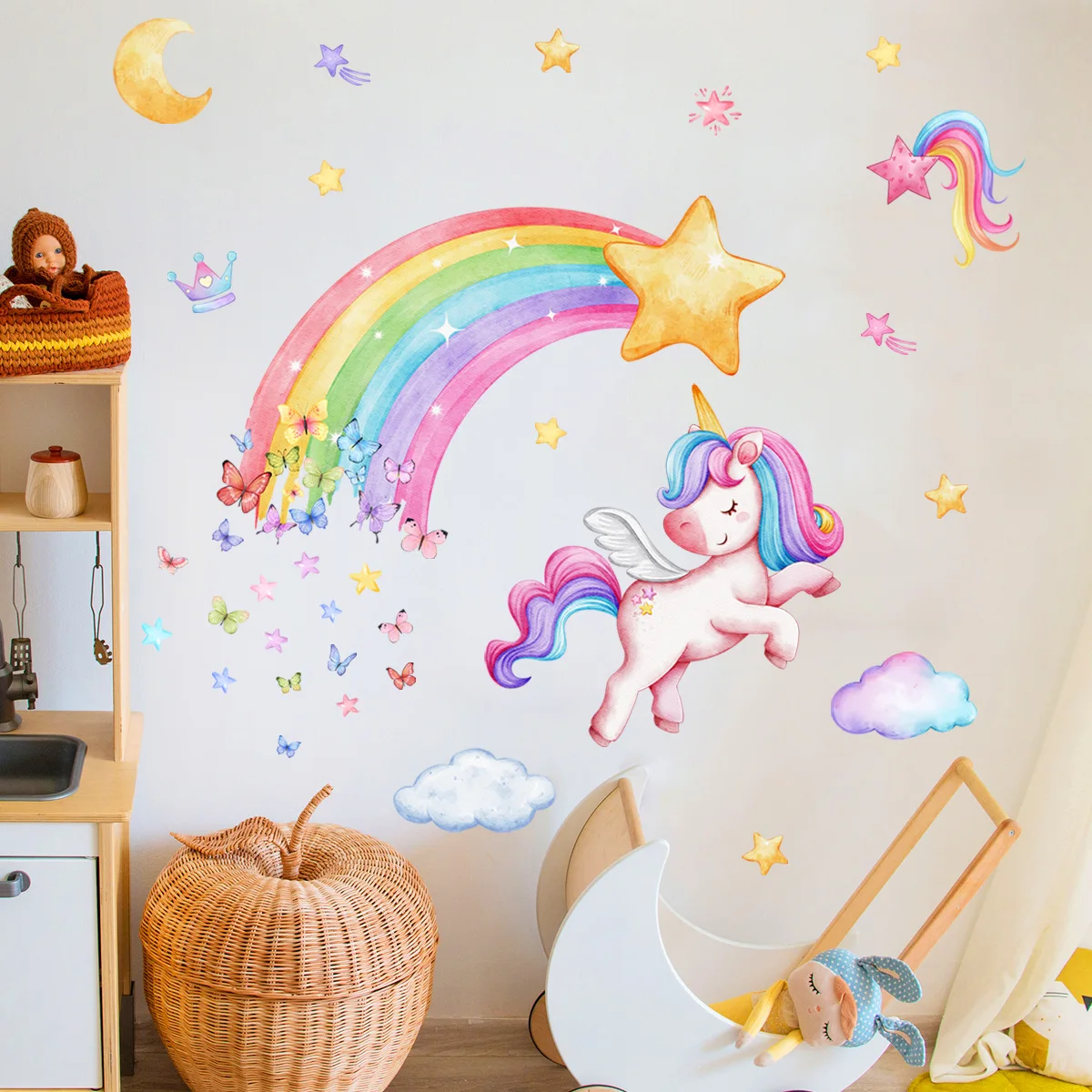 New fashion glow-in-the-dark rainbow unicorn cloud Moon glow-in-the-dark wall decoration for children's room