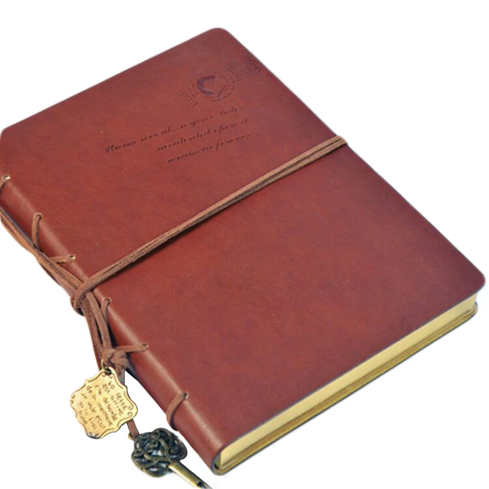 

Metal Key Notebook Coffee Color Vintage Traveler Ideas Diary Office Notepad PU Cover Environmentally Friendly Smooth
