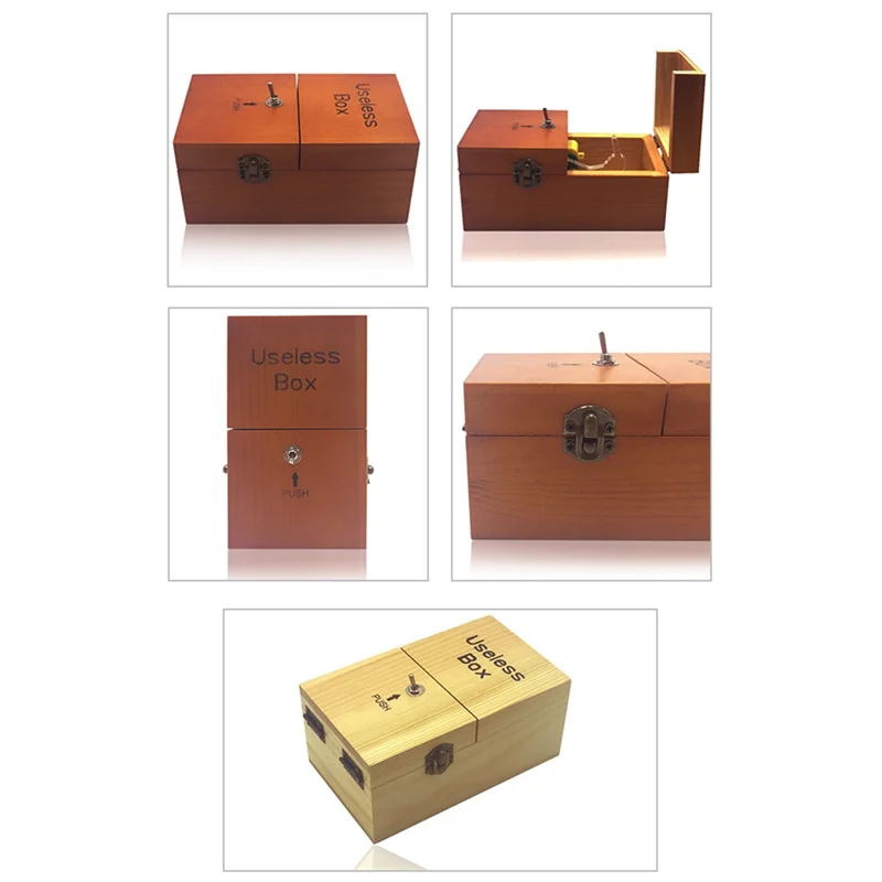 JY-A Useless Box With Surprises Wooden Useless Box Fully Assembled For Adults And Children Easy Install Dark Wood Color