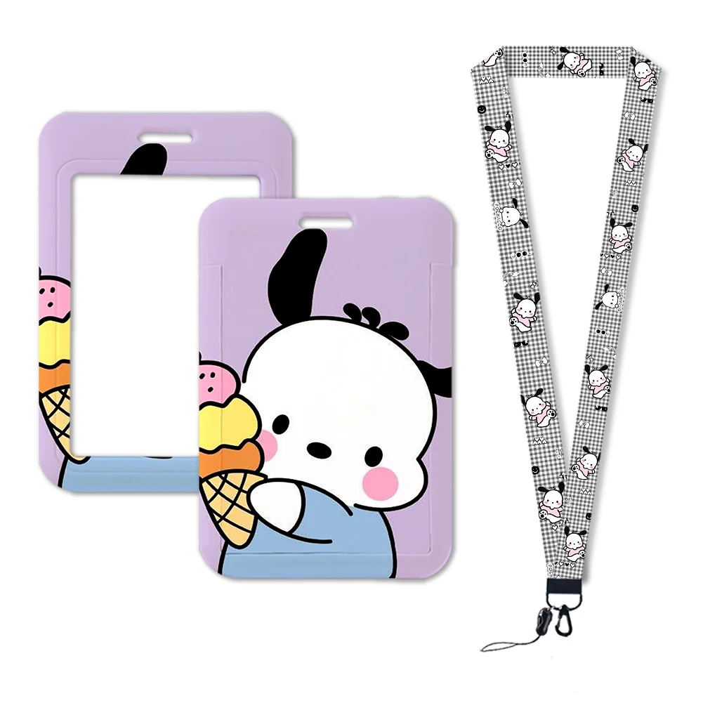 

W Pochacco ID Badge Holder Lanyards Pendant Lovely Girls Door Card Holders Neck Strap Keychain Women Credential Gift