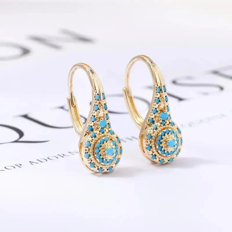Elegant Fashion Synthetic Turquoise Golden Color Hoop Earrings For Women Exquisite Formal Occasions Banquet Jewelry Accessory