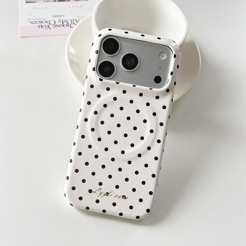 

Lovely Polka Dot For Magsafe Magnetic Attraction Case For iPhone 17 Pro Max 14 15 16 Pro Luxury Glossy Phone Hard Back Cover