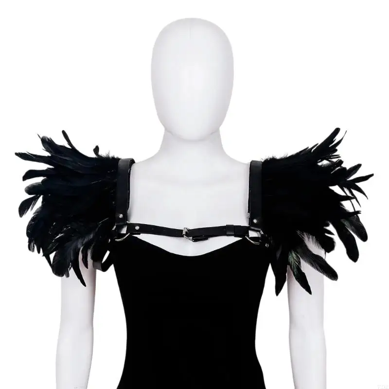 72XE GOTHIC FOETHRUG Rzuruj ramion Boleros Pióro wzruszają w szal ramię na ramię Medieval Halloween Cosplay Costum