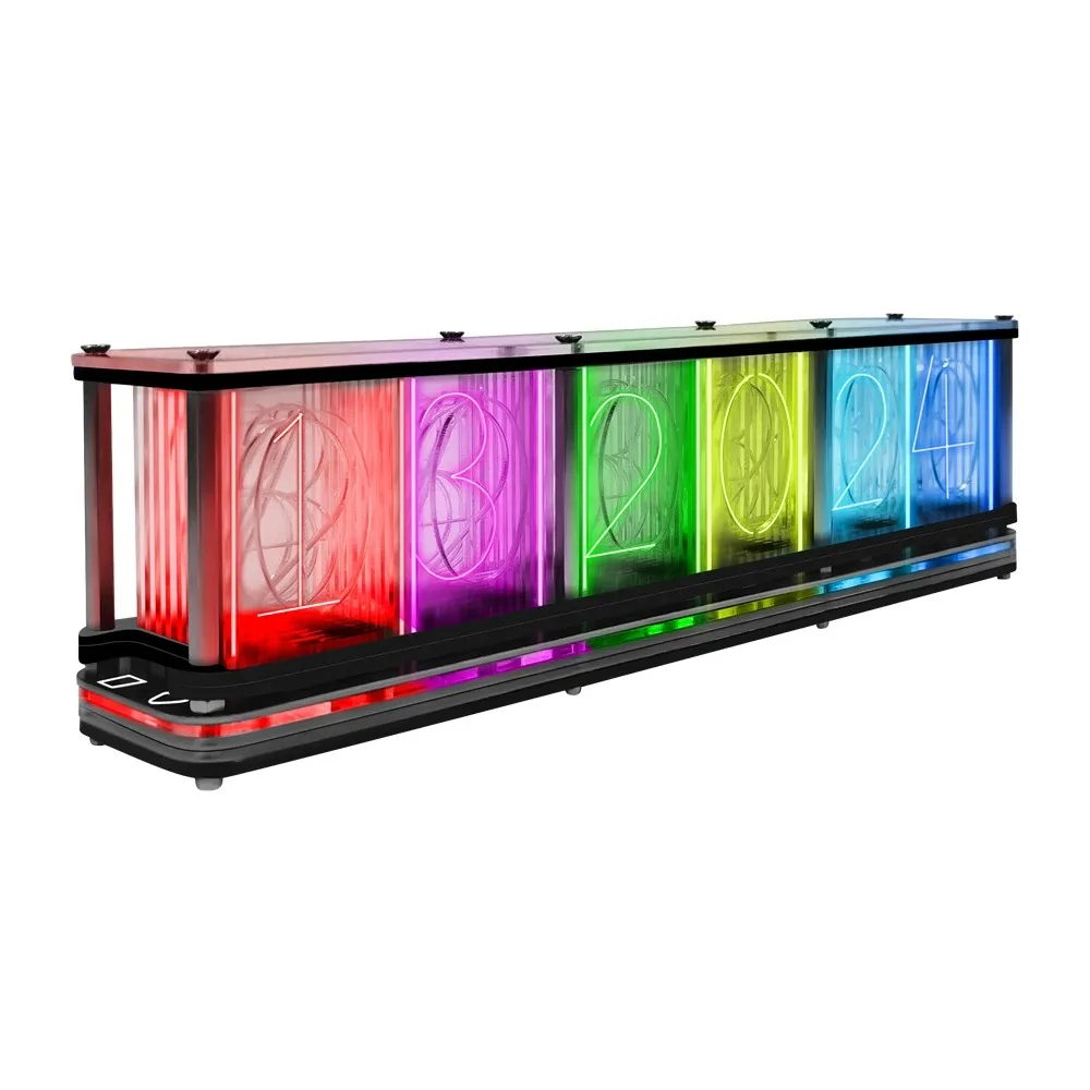 Digital Clock Color Changing Retro Modern Desktop Pseudo Glow Tube Clock Industrial Punk Decoration Gift
