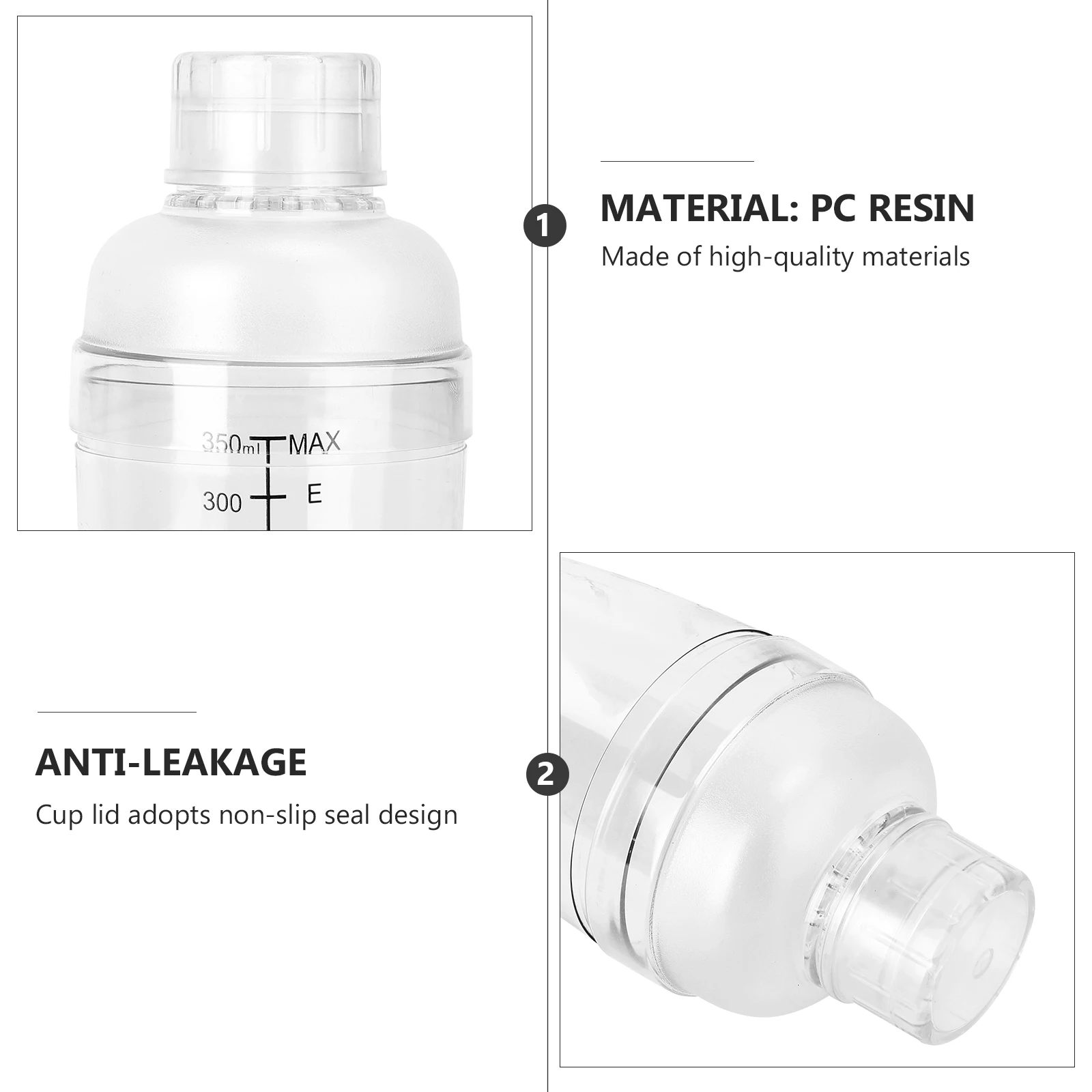 

350Ml Pc Resin Transparent Shaker Anti-Fall Mixing Cup For Home Bar Use Leak-Proof Cocktail Maker With Clear Scale Milk