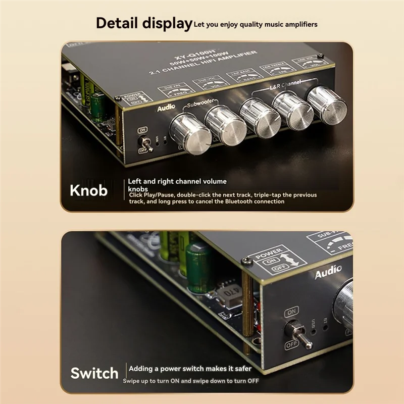 Q100H عالية الطاقة بلوتوث مكبر صوت رقمي مجلس 2.1 قناة مضخم الصوت 50Wx2 + 100 واط TPA3116 مكبر كهربائي المتكلم #5