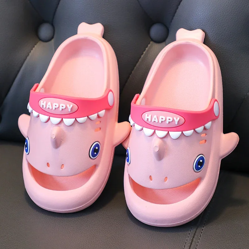 New Summer Cartoon Shark Slippers Children\'s Non-Slip Soft Sole Sandals Cute Baby Boys Girls Home Slides Outdoors Garden Shoes