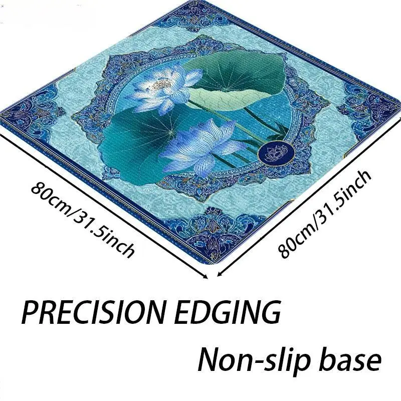 VIKAMA Vintage Oriental Lotus Crystal Velvet Mahjong Pad Silent Non-Slip Poker Dining Protector Home Decor