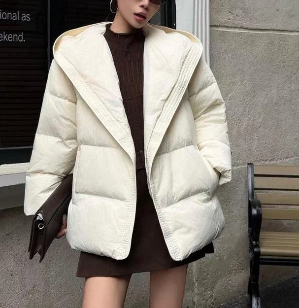Winter New Women's Down Jacket Hooded Loose Waistband Jacket