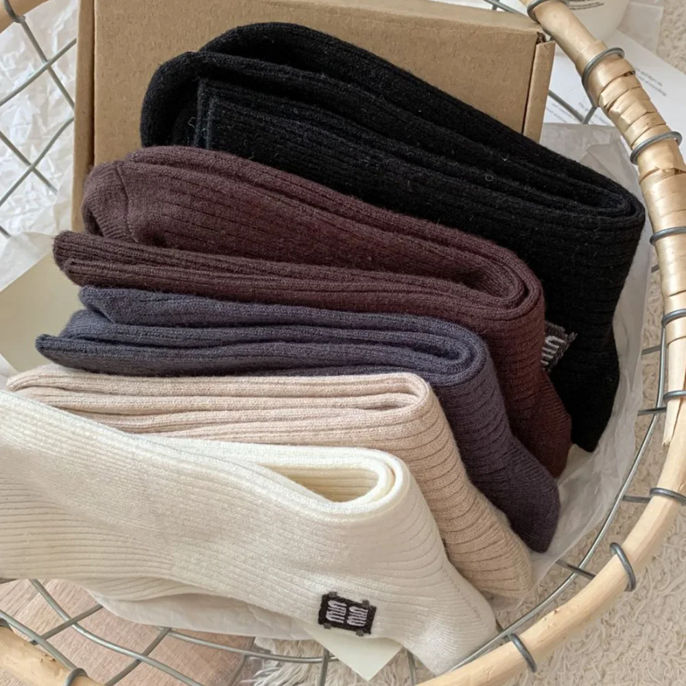 1 زوج النساء الجوارب الدفء منتصف أنبوب الجوارب الصلبة جوارب قطنية مخطط مزدوجة إبرة الجوارب