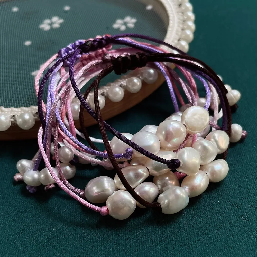 Irregular Big Baroque Pearl Charm Friendship Bracelets for Women Girl Colorful Rope Chain Real Natural Freshwater Pearl Bracelet