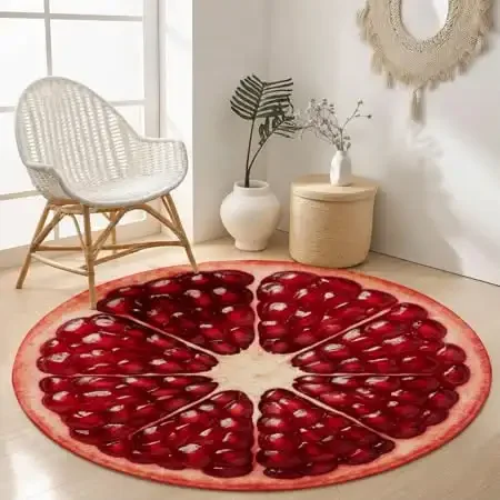 Round Printed Rug Red Piano Music Note 80x80cm for Study Bedroom Living Room