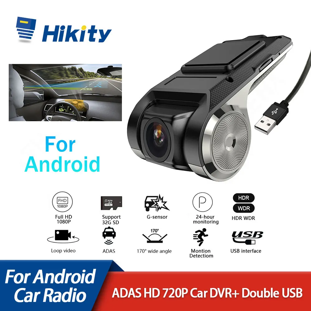 Hikity Car DVR Camera Car Digital Video Recorder Camcorder Hidden Night Vision Dash Cam 170° Wide Angle Registrar Android USB