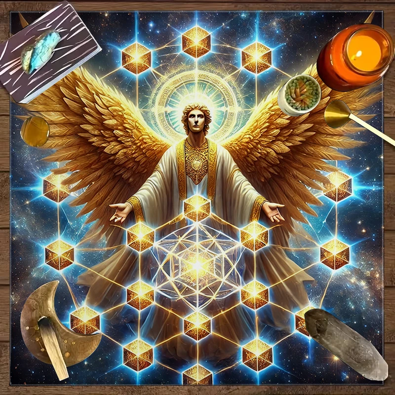 50/75/110/137cm Mystic Archangel Metatron Tarot Tablecloth Sacred Geometry Flower Of Life Altar Cloth Witchcraft Altar Spreads