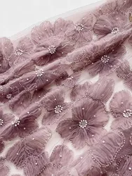 High-grade grape purple embroidery pearl hook lace fabric dress wedding dress cheongsam strap skirt custom fabric