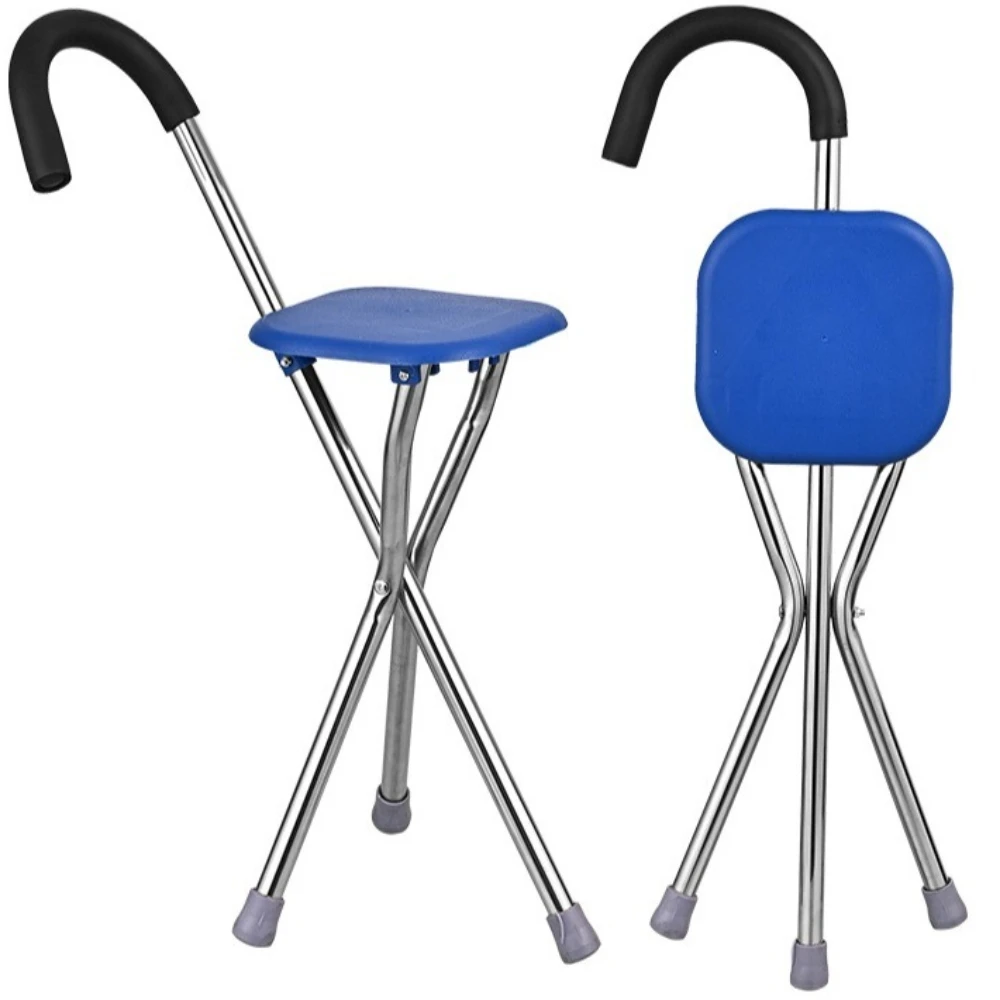 3-in-1 Adjustable Walking Stick with Seat - Folding Cane Stool for Elderly, Non-Slip Portable Crutch Chair, walking stick chair