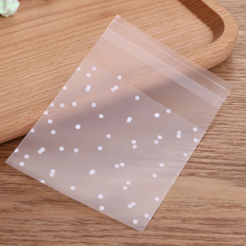 100Pcs White Polka Dot Frosted Self-adhesive Bags Small Jewelry Packaging Bags Dustproof Sealed Freshness Candy Cookie Storage