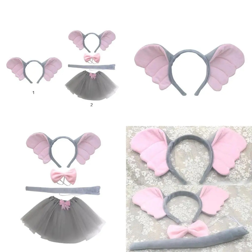 

R1WE Elephant Costume Accessories Set -Elephant Ears Headband,Bowtie,Tail Accessory