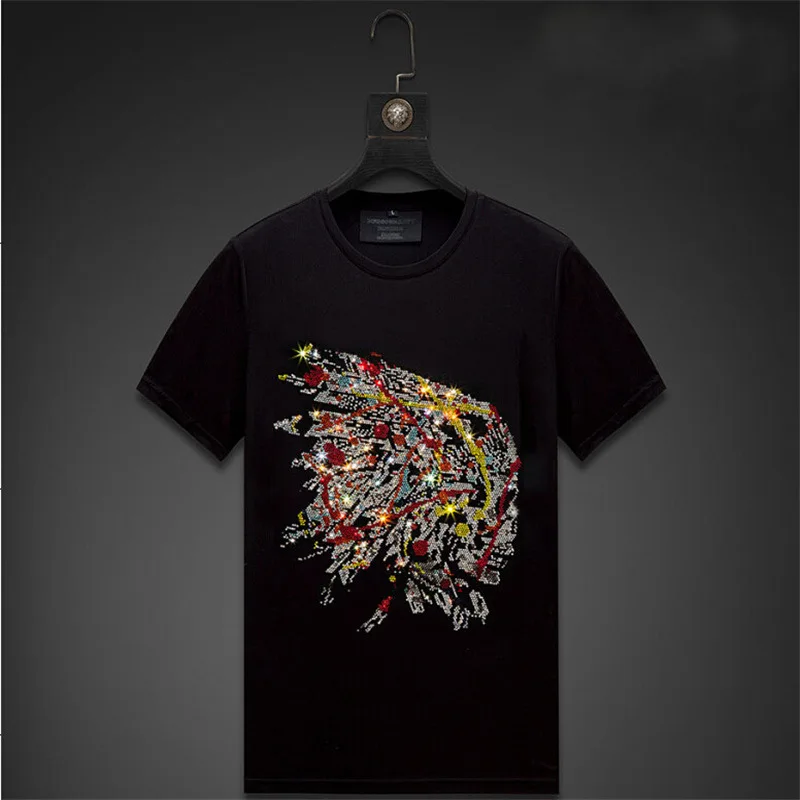 

2025 Short Sleeve T Shirts Men Summer Clothes Brand Fashion Streetwear Skull Diamonds O Neck Cotton Tshirts Plus Size 5XL