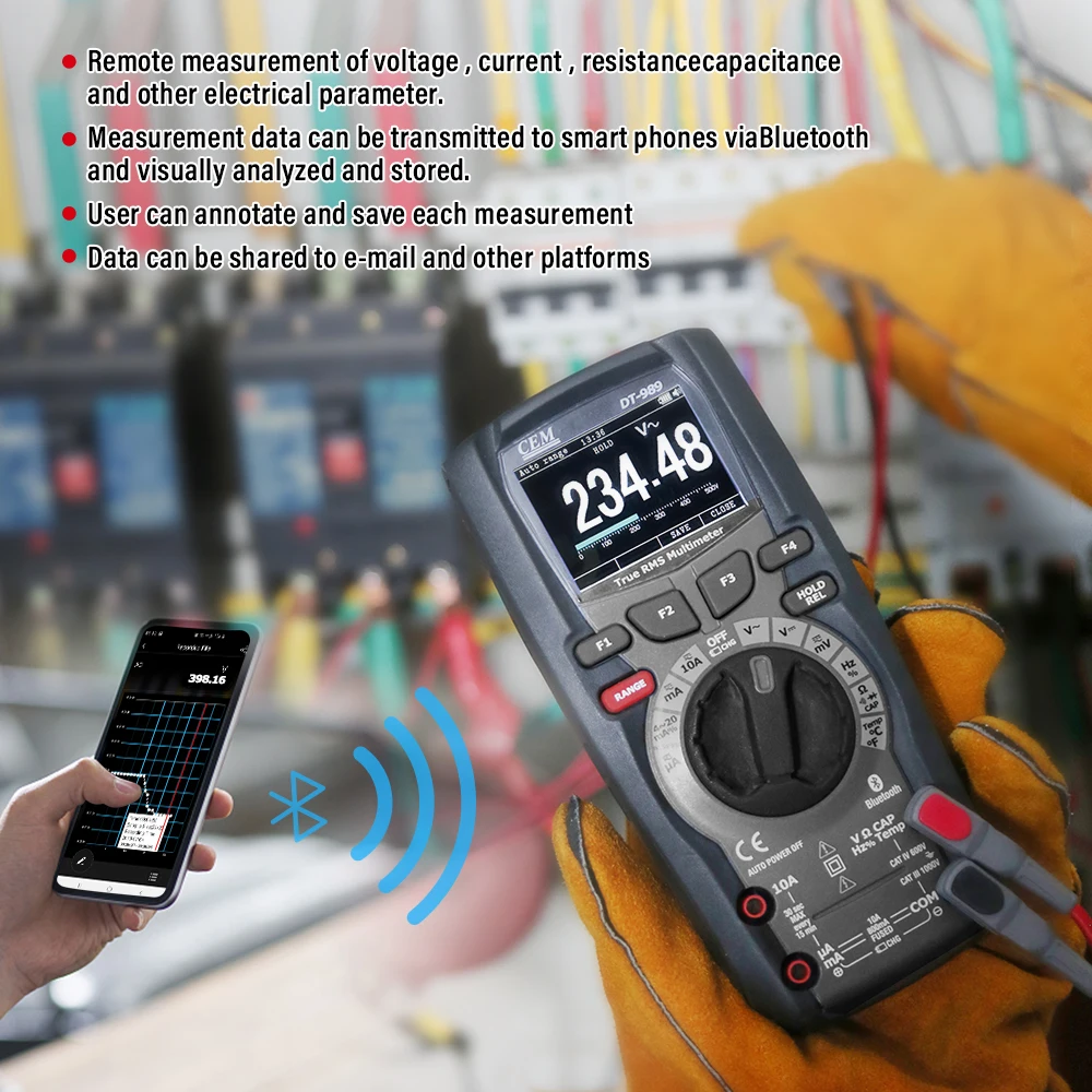 CEM Professional True RMS Industrial Digital  -200ºC to 1350ºC Dual Channel Multimeter Portable with TFT color LCD display