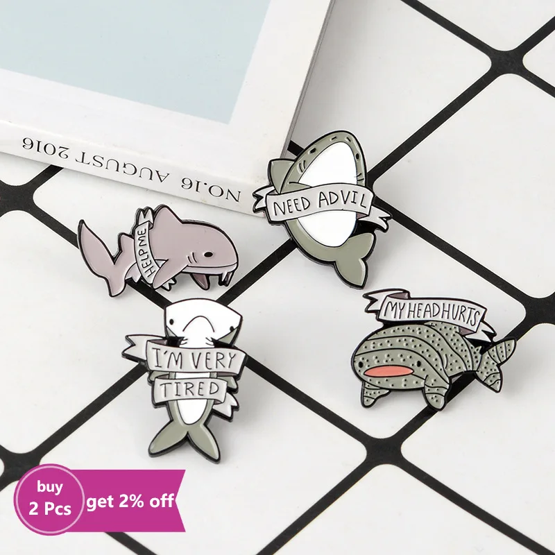 Sea Life Enamel Pin Custom Shark Ocean Eco Series Brooches Shirt Bag Lapel Pins Metal Badge Cartoon Jewelry Gift Drop Shipping