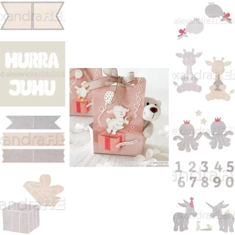 Fluffy Fox Numbers Bear Metal Happy Whale Punch Sweet Giraffe Cutting Die Stamp Scrapbooking Stencil Photo Album Card DIY Paper