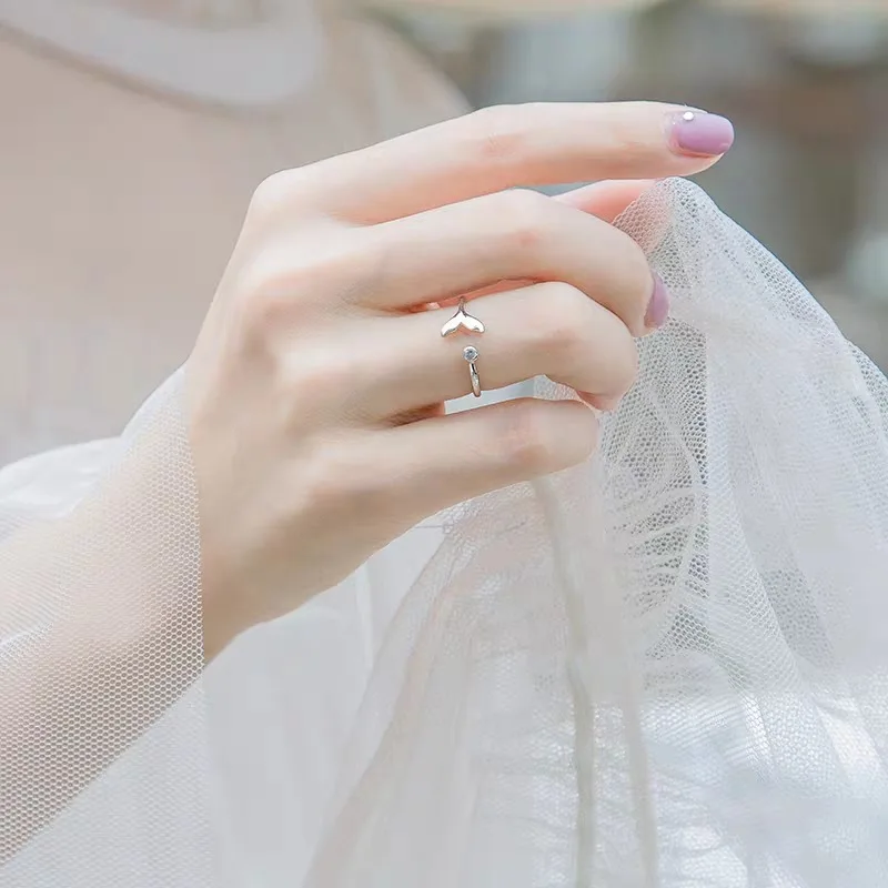 كوكولزكو Жeansku الفضة الاسترليني ذيل السمكة موجة تصميم مطعمة قابل للتعديل خواتم للنساء الفتيات شعبية حفل زفاف مجوهرات هدية