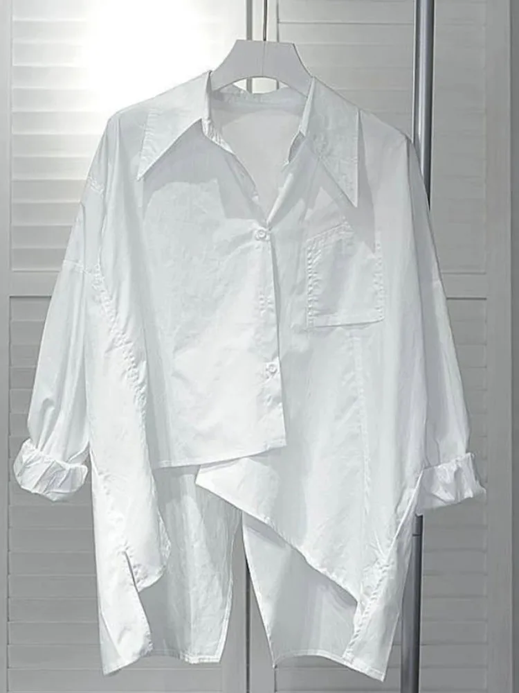 Camisas de Mujer, Blusas Blancas para Mujer, Tops Oversize, Ropa Urbana, Moda Coreana, Camisas Casuales, Blusa Vintage Irregular con Aberturas