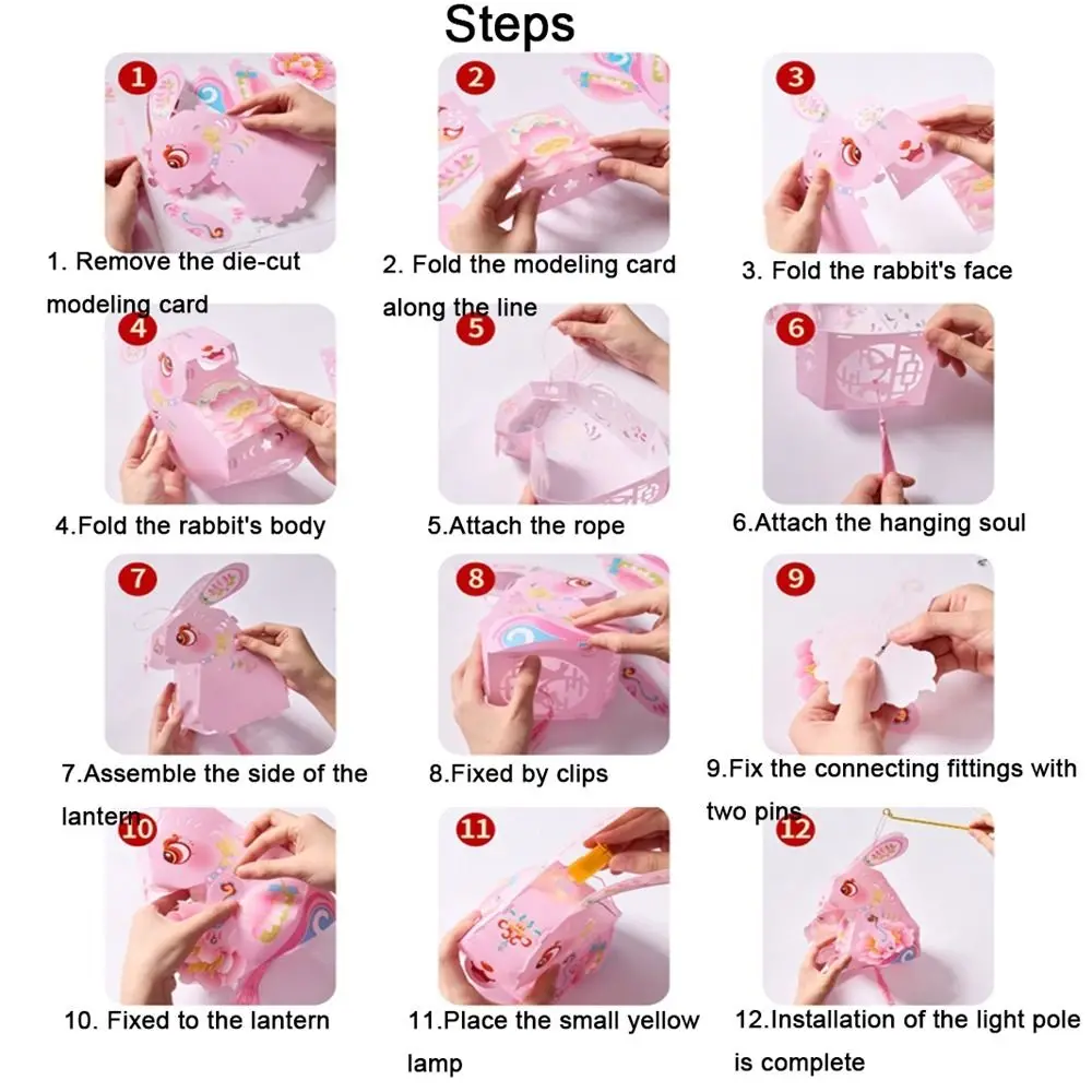 Paper Chinese Rabbit Lantern Handmade Cartoon Mid-Autumn Festival Lantern with Tassel LED DIY Material Package