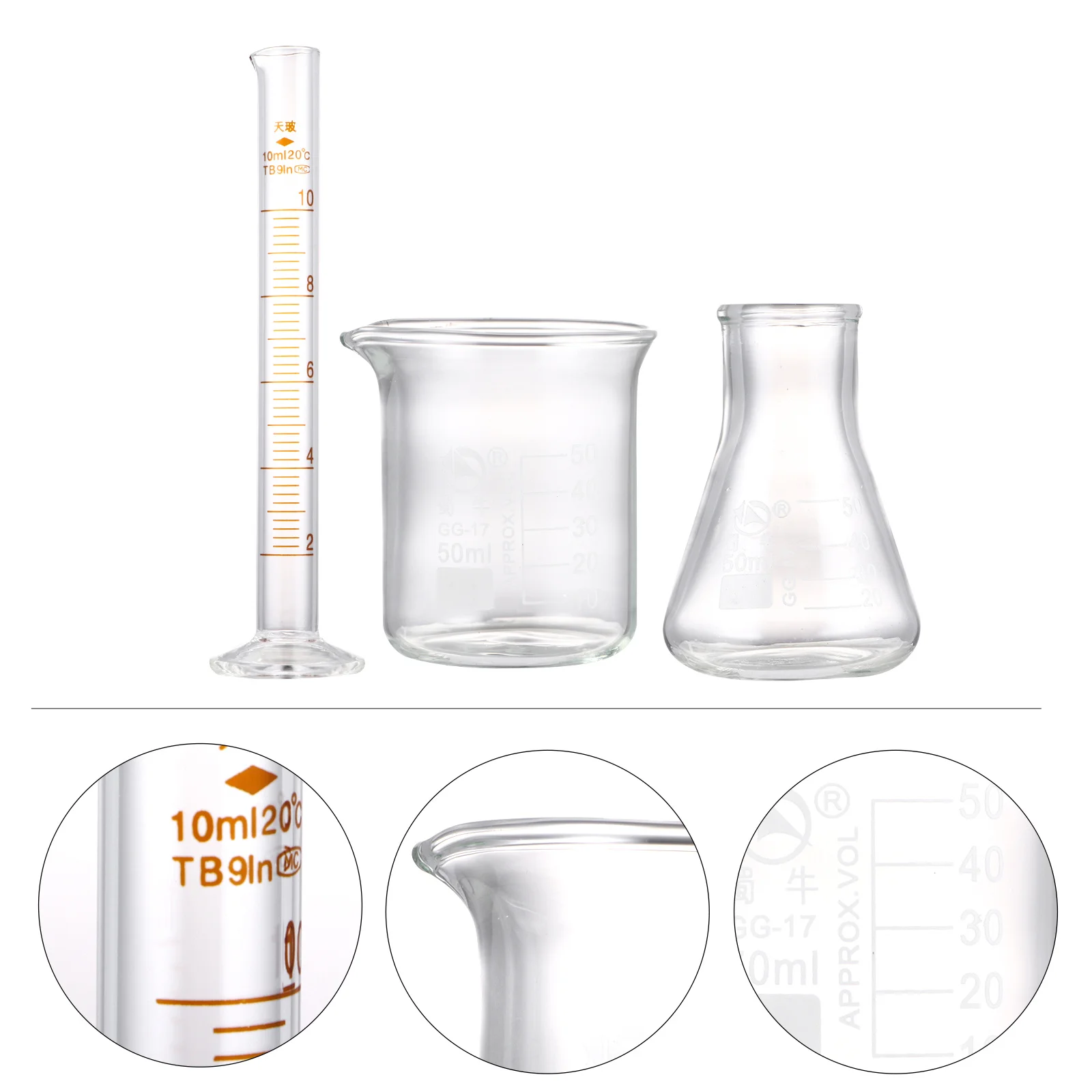 

3Pcs Glass Graduated Cylinders Laboratory Measuring Cups Conical Flasks Acid Base Resistant Accurate Scale for Experiments