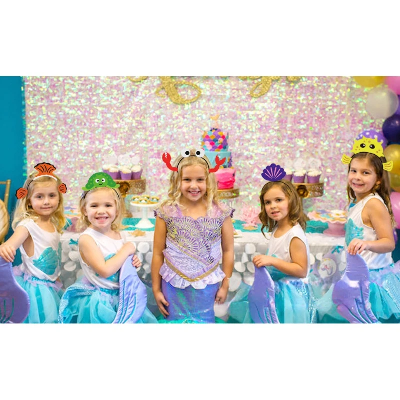 12pcs Ocean Birthday Party Hair Hoop Under The Sea Octopus Whale Seahorse Crab Heawear Mermaid Headband Stage Performance Props