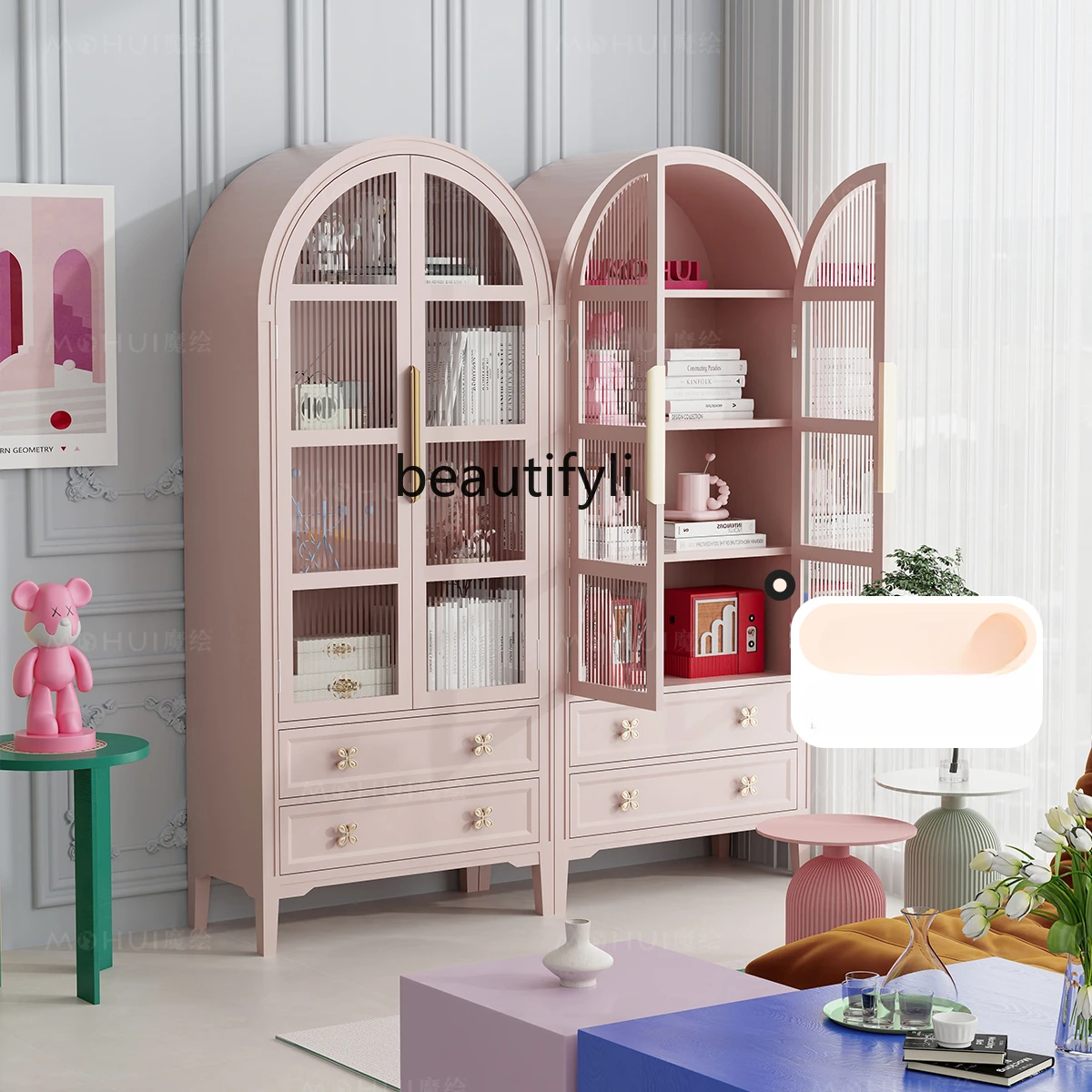 

Dopamine bookcase arched against the wall living room display decorative cabinet retro display cabinet