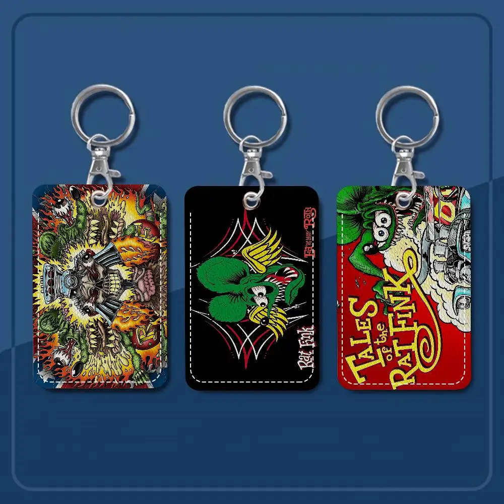 Funny Rat Fink 1Pc PU Leather Card Holder Keychain Key Ring Door Lock Access Tags ID Card Case Keychain Card