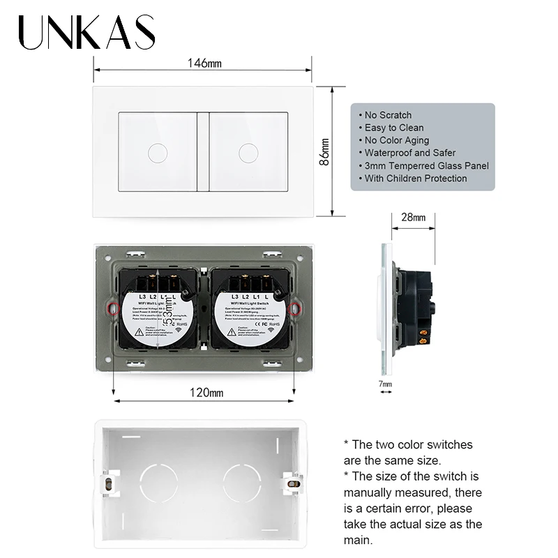 UNKAS Plastic Panel Tuya Wifi Single Fire Line White Glass Light Switch EU Socket DIY Free Combination PC Smart Home Outlet