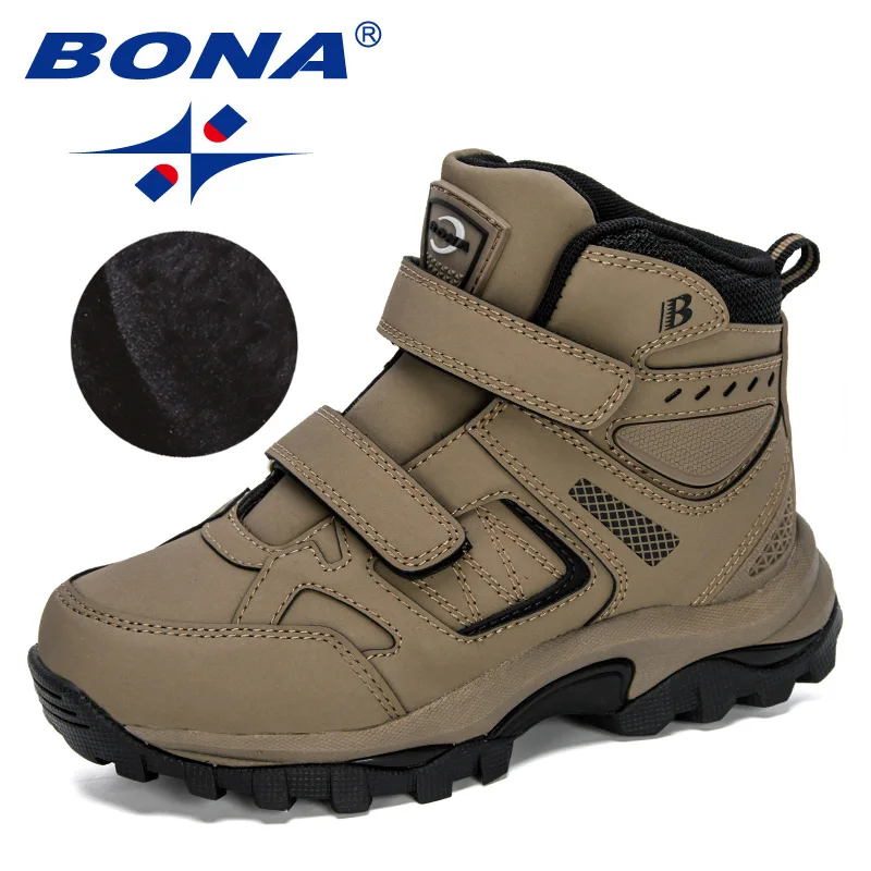 

BONA 2022 New Arrival High Top Sneakers Boys Casual Shoes Girls Plush Warm Snow Footwear Children Cimbing Walking Boots Kids