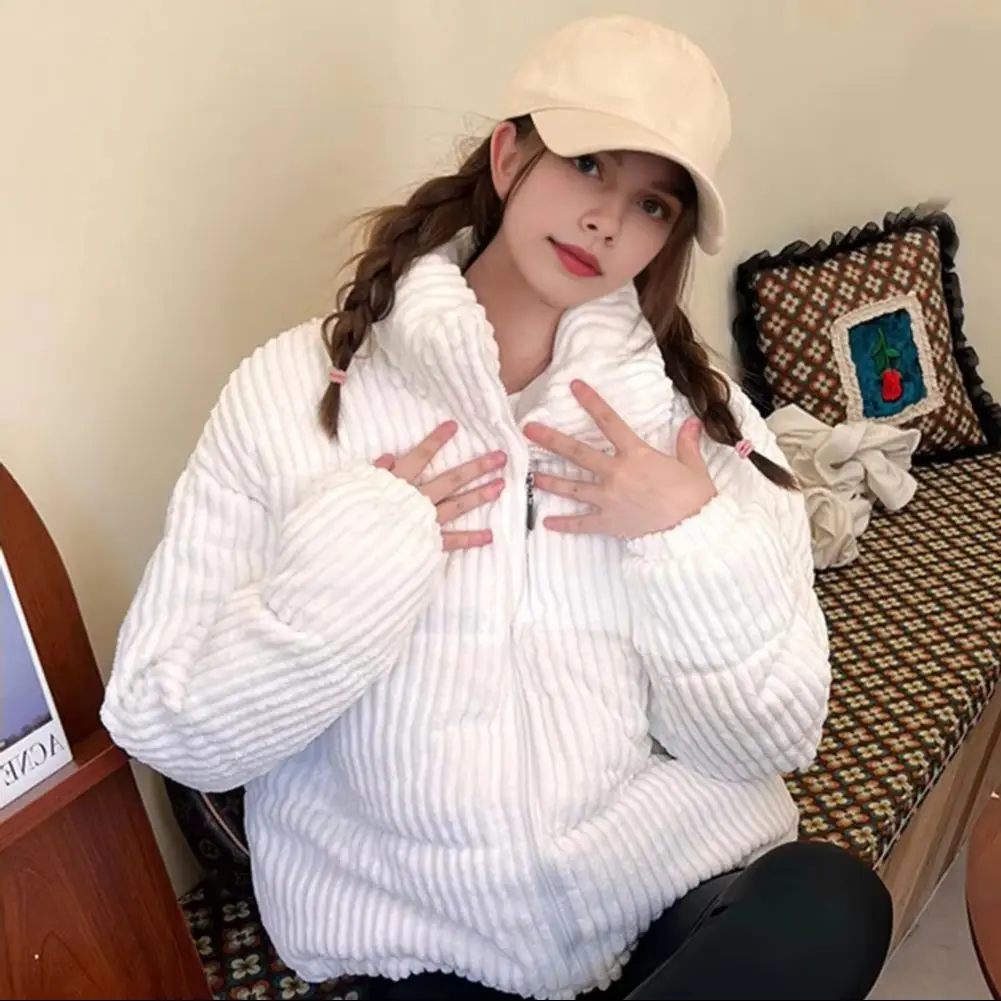 

Korean Version Women Down Coat Corduroy Puffer Jacket Insulated Jacket Student Quilted Down Coat Thickened Warm Padded Outerwear