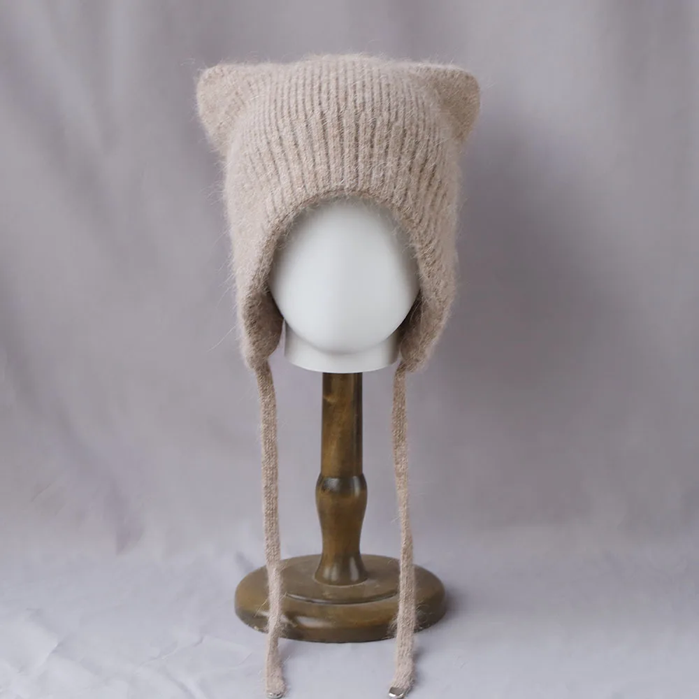 Chapeau à oreillettes pour femmes, bonnet tricoté Angora, accessoire chaud pour l'automne, le ski, les Sports de plein air, les vacances, hiver