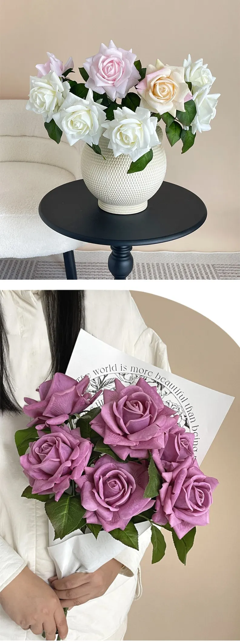 5 Stück feuchtigkeitsspendende große künstliche Rosen, echte Haptik, Rosendekoration, Hochzeitsbrautstrauß, Hochzeitsfeier, dekorative Blumen für Zuhause – Detail 1