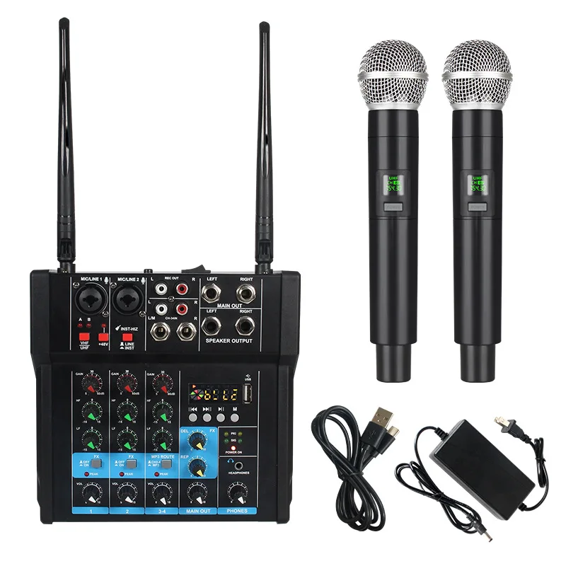 

Power amplifier mixer with wireless microphone one to two mobile phone live recording TV k song bluetooth audio microphone