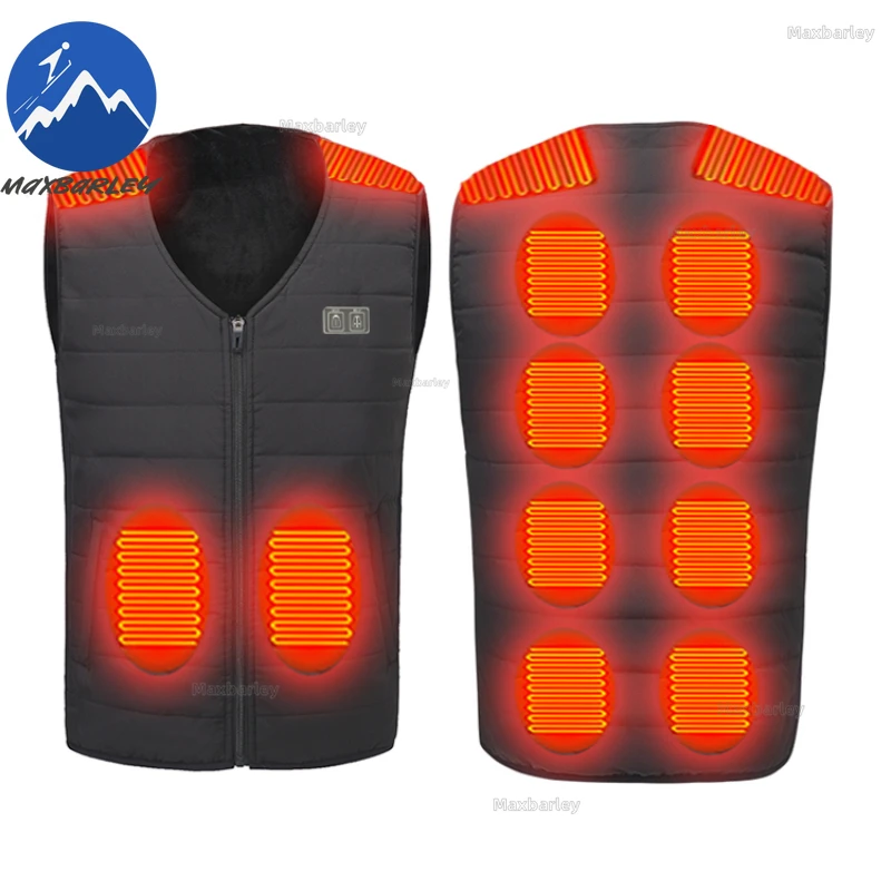 12 Areas Heating Sleeveless Vest Men Winter USB Heated V-neckline Jacket Women Thermal Underwear Hiking Work Heating Waistcoat - Image 3