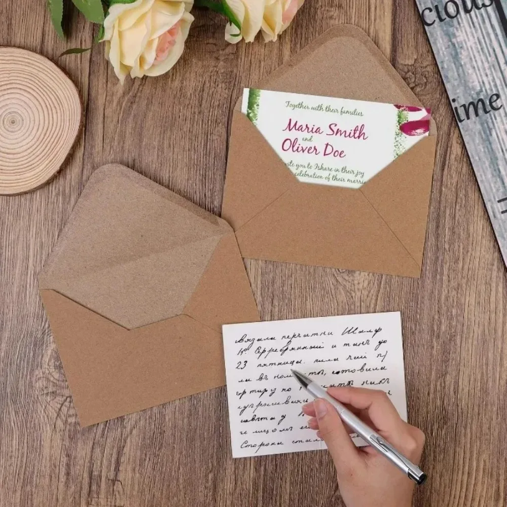 50Pcs Classical Brown Kraft Blank Mini Paper Window Envelopes Wedding Invitation Envelope Gift Envelope