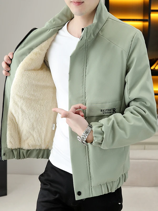 

Men's Fce Lined Thiened Casual Jaet Korean Sle Autumn Winter Cotton Clothes Trendy Youth All Match Outerwear