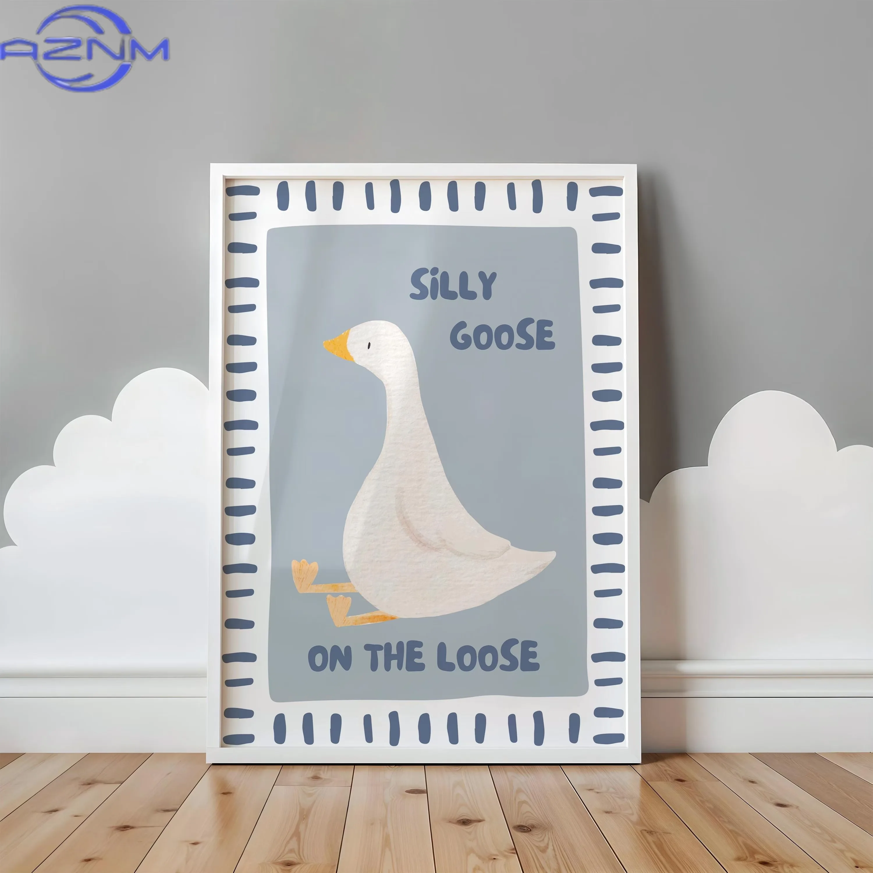 Silly Goose Skateboard Duck Animal Canvas Prints Blue Farm Nursery Wall Art Posters for Modern Living Room Kitchen Home Decor